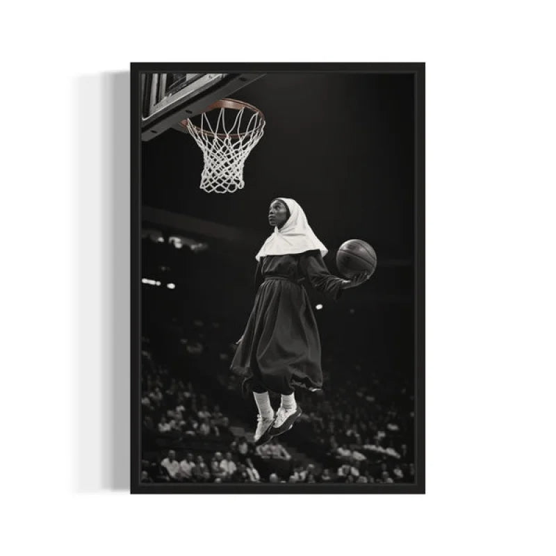 Basketball Nun Canvas Prints Black and White Poster - Ready to Hang Canvas Prints
