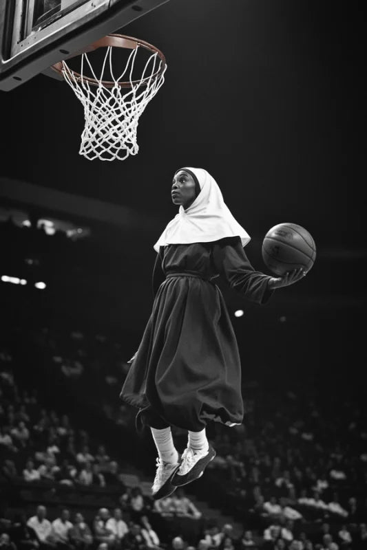 Basketball Nun Canvas Prints Black and White Poster - Ready to Hang Canvas Prints