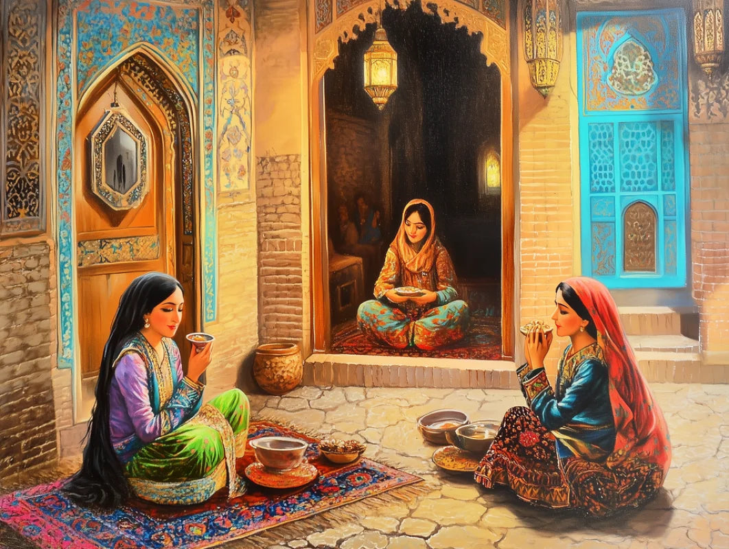 Courtyard Tea Party Canvas Prints Breaking Borders - Ready to Hang Canvas Prints