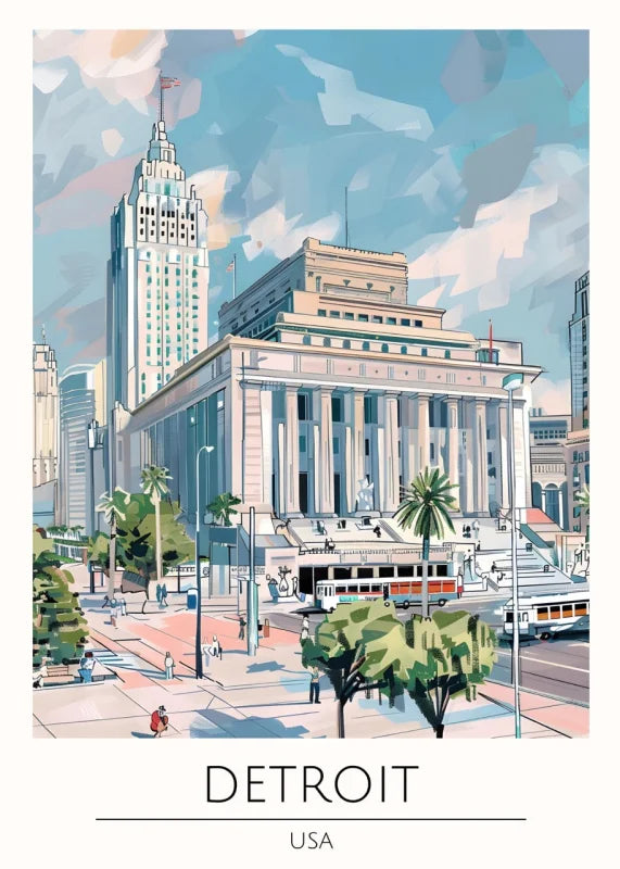 Detroit Cityscape Canvas Prints World Tour Collection - Ready to Hang Canvas Prints