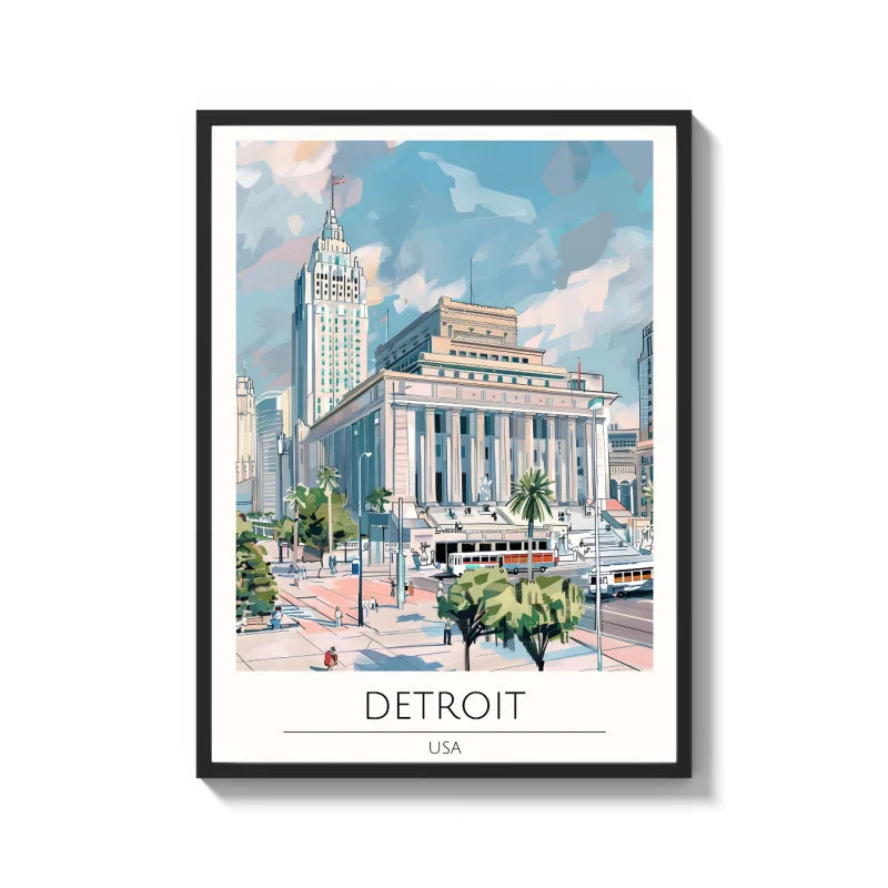 Detroit Cityscape Canvas Prints World Tour Collection - Ready to Hang Canvas Prints