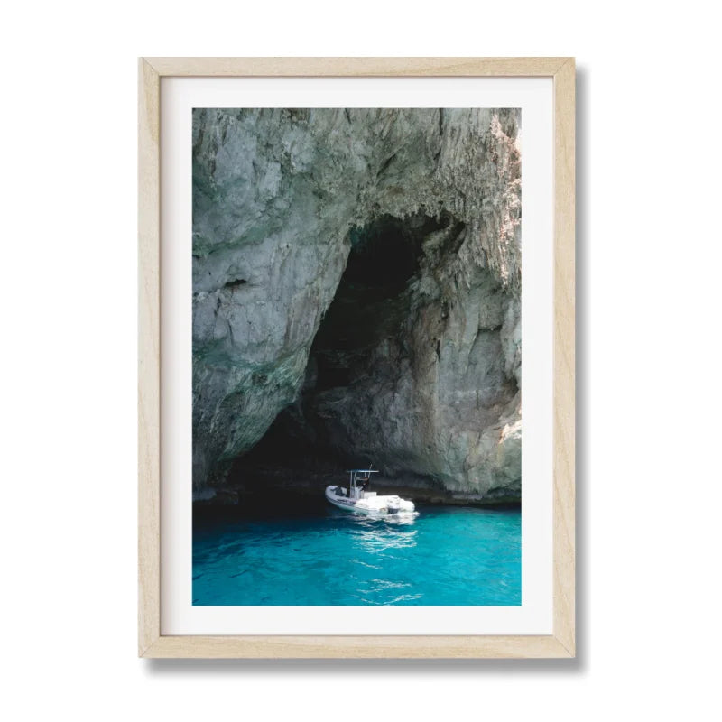 Framed Boat in Grotto Fine Art Print - Framed Fine Art Prints