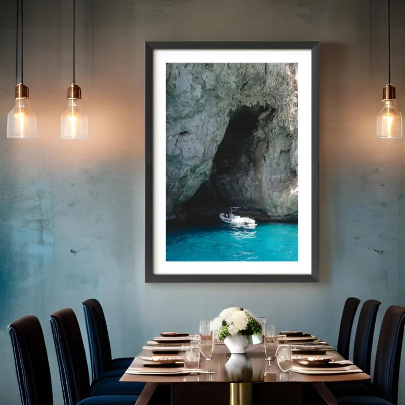 Framed Boat in Grotto Fine Art Print - Framed Fine Art Prints