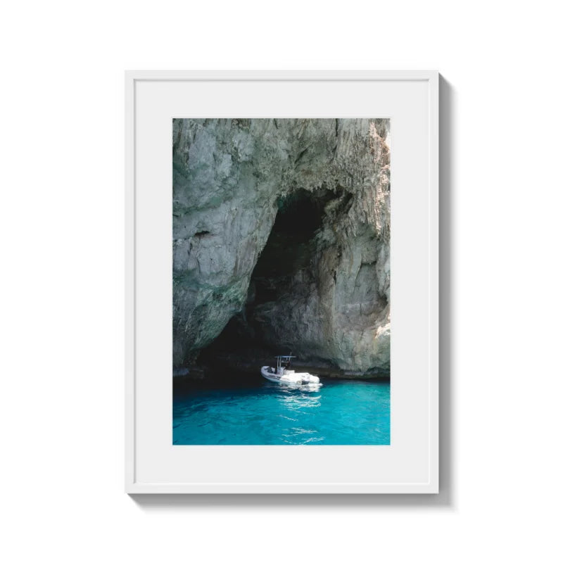 Framed Boat in Grotto Fine Art Print - Framed Fine Art Prints