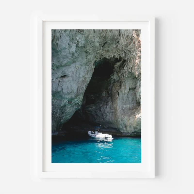 Framed Boat in Grotto Fine Art Print - Framed Fine Art Prints