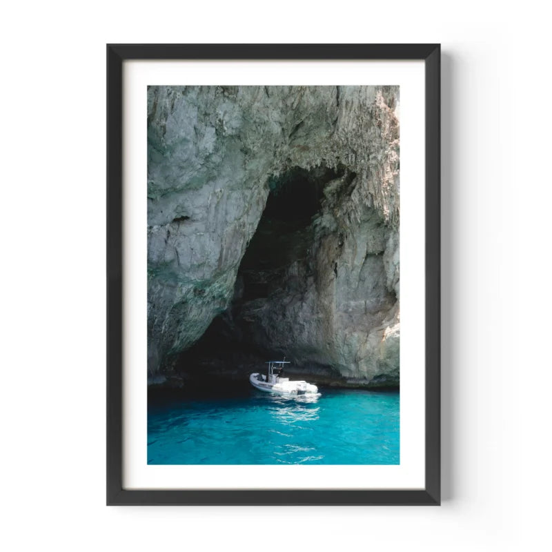 Framed Boat in Grotto Fine Art Print - Framed Fine Art Prints