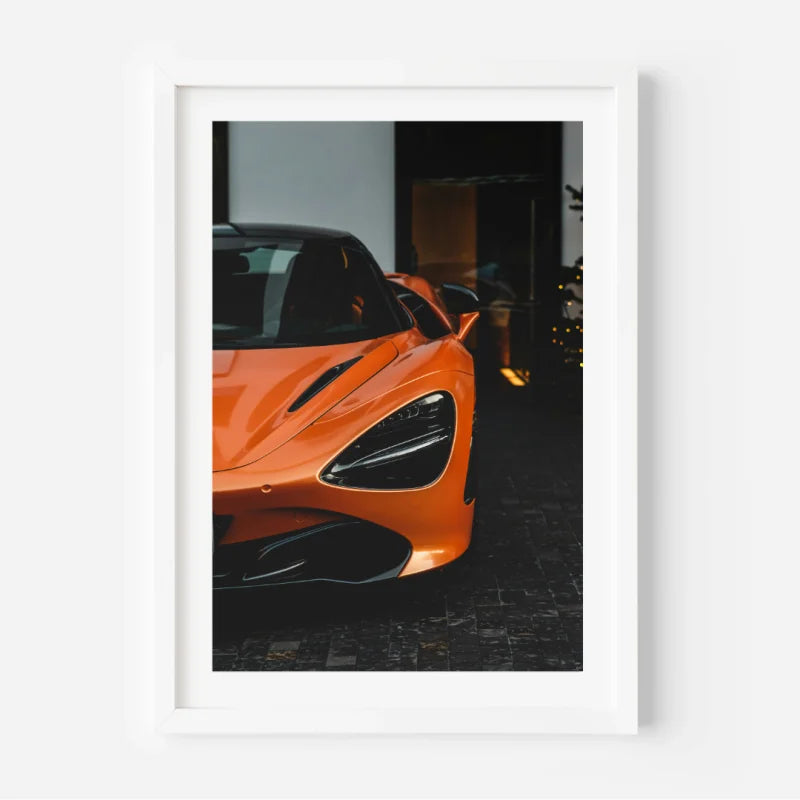 Framed Orange Sports Car Fine Art Print - Luxury & Lifestyle (Framed Fine Art)