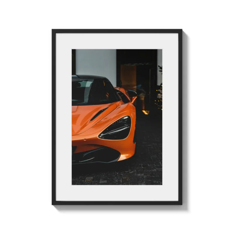Framed Orange Sports Car Fine Art Print - Luxury & Lifestyle (Framed Fine Art)