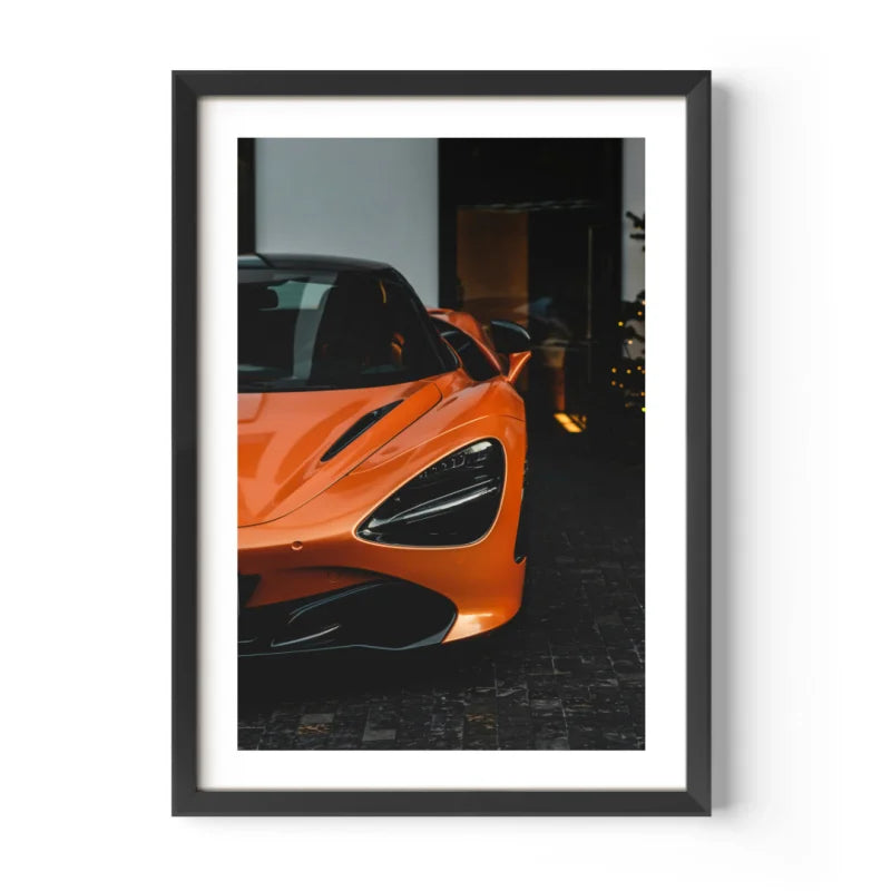 Framed Orange Sports Car Fine Art Print - Luxury & Lifestyle (Framed Fine Art)