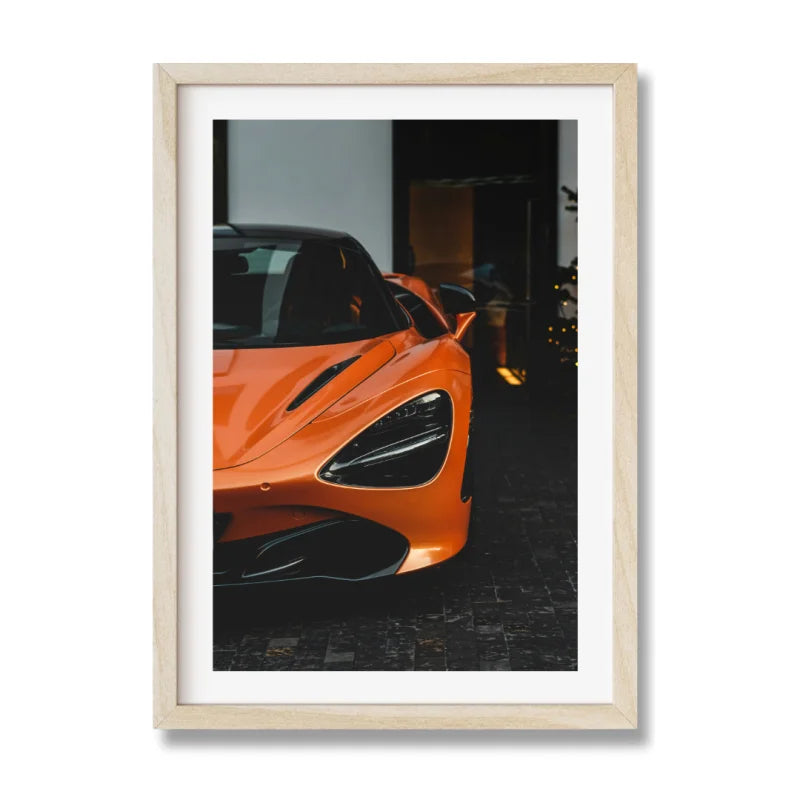 Framed Orange Sports Car Fine Art Print - Luxury & Lifestyle (Framed Fine Art)