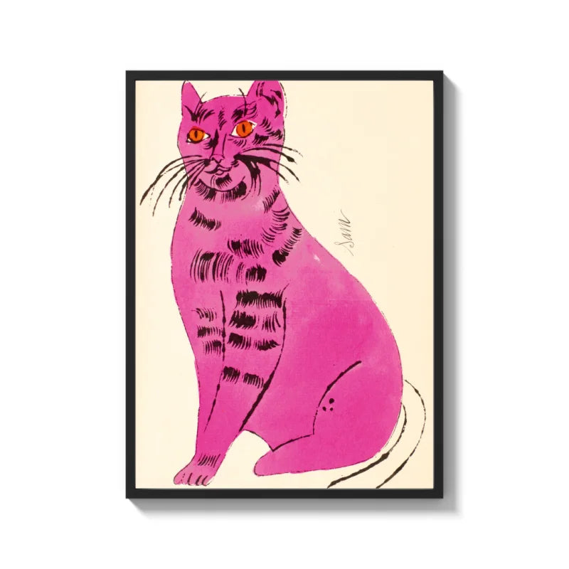 Framed Pink Cat Canvas Prints Art - Ready to Hang Canvas Prints