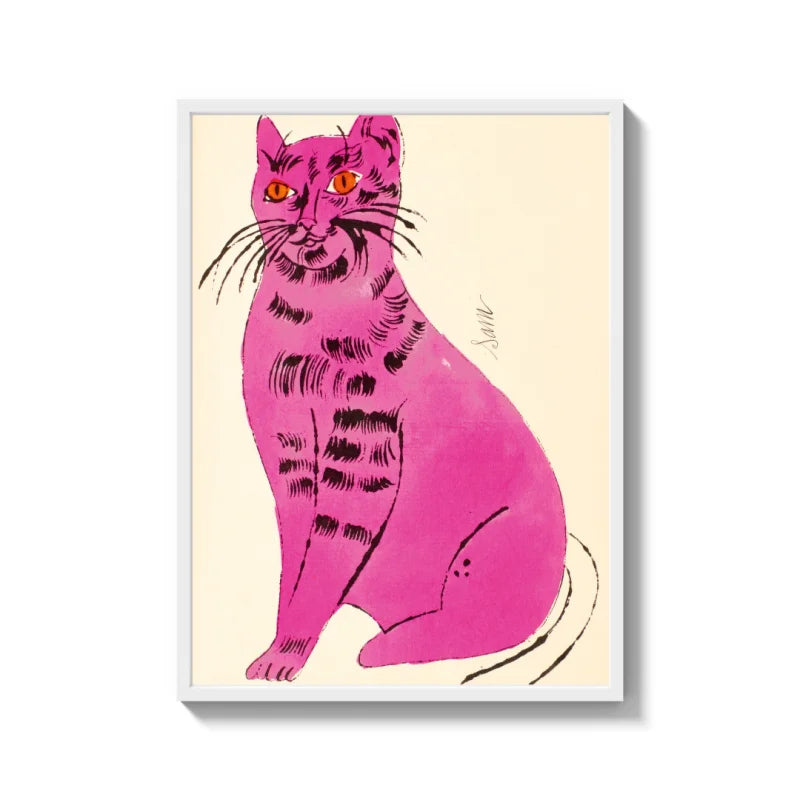 Framed Pink Cat Canvas Prints Art - Ready to Hang Canvas Prints