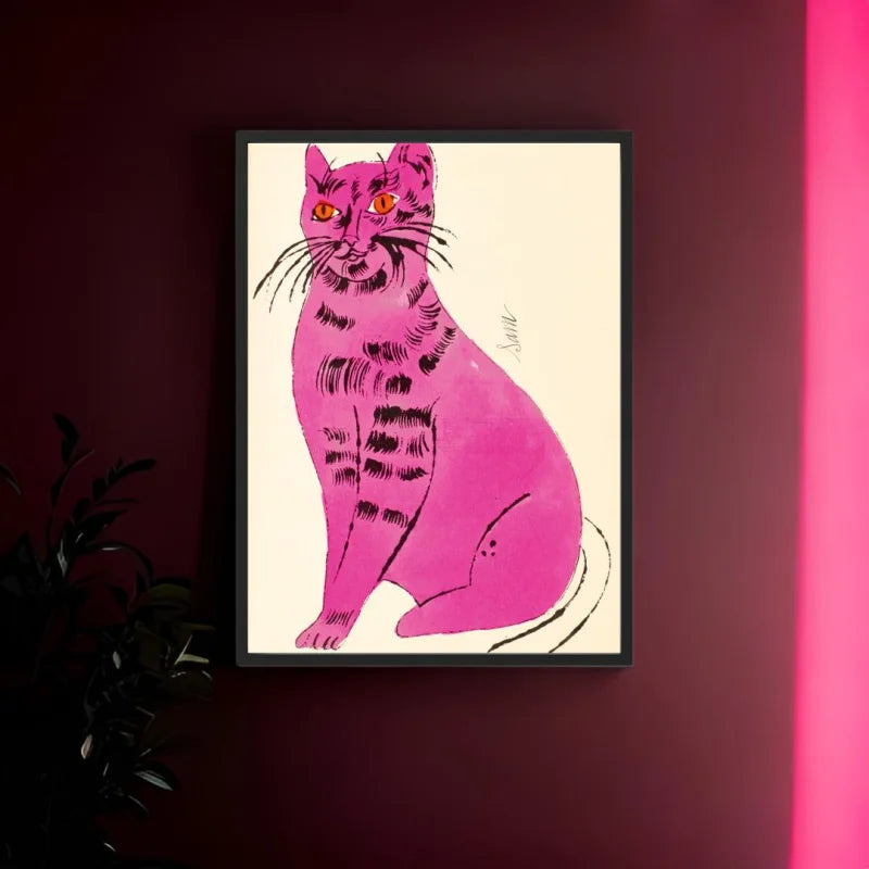 Framed Pink Cat Canvas Prints Art - Ready to Hang Canvas Prints