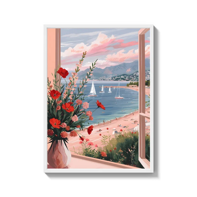 Framed Seaside Floral Canvas Prints for Walls - Ready to Hang Canvas Prints