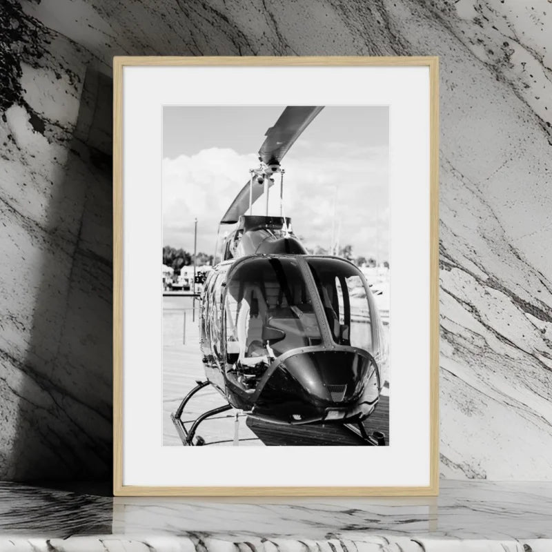 Helicopter Fine Art Print Black and White Framed - Luxury & Lifestyle (Framed Fine Art)
