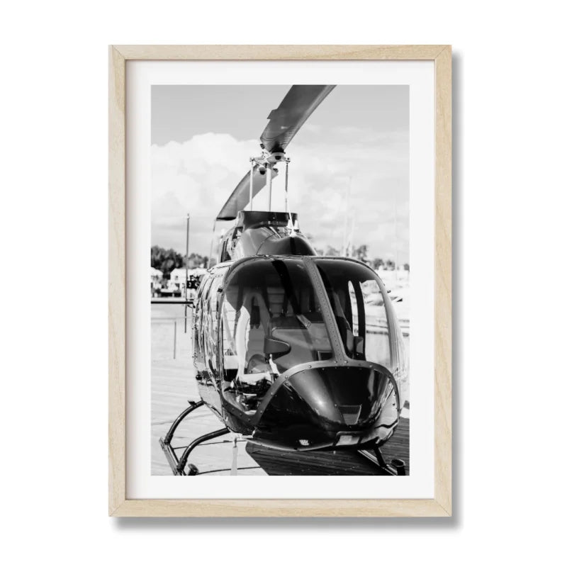 Helicopter Fine Art Print Black and White Framed - Luxury & Lifestyle (Framed Fine Art)