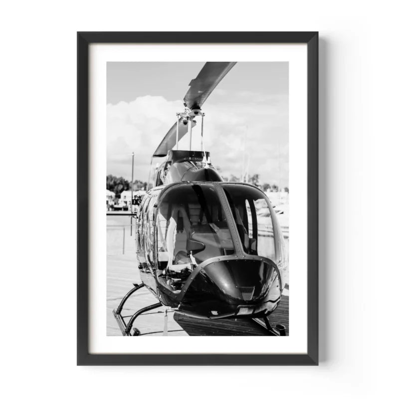Helicopter Fine Art Print Black and White Framed - Luxury & Lifestyle (Framed Fine Art)