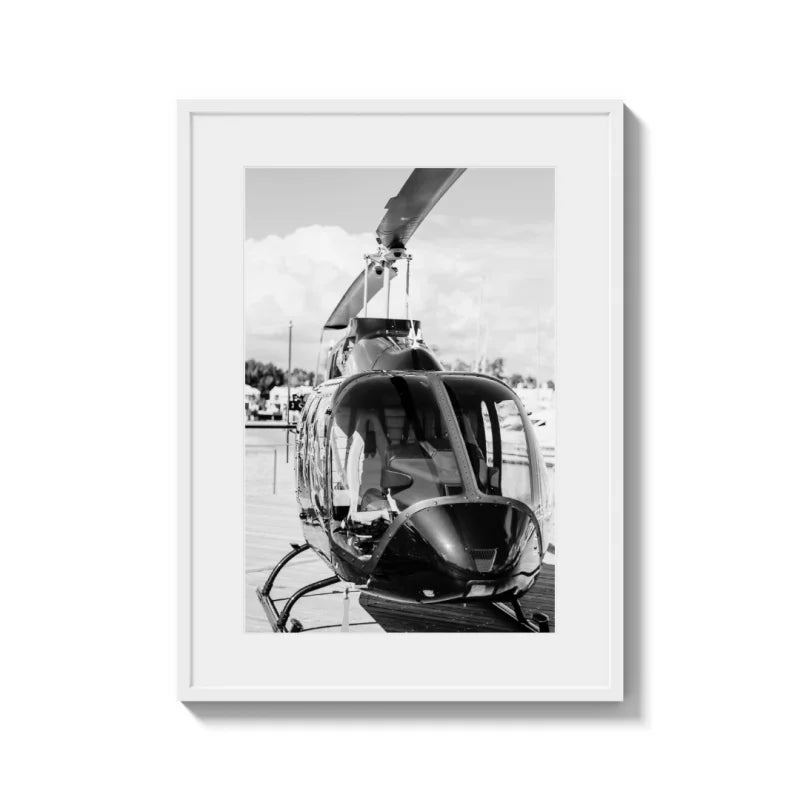 Helicopter Fine Art Print Black and White Framed - Luxury & Lifestyle (Framed Fine Art)