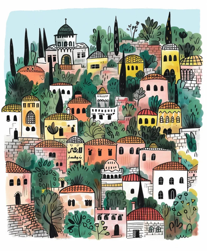 Hillside Village Watercolor Canvas Prints Breaking Borders - Ready to Hang Canvas Prints