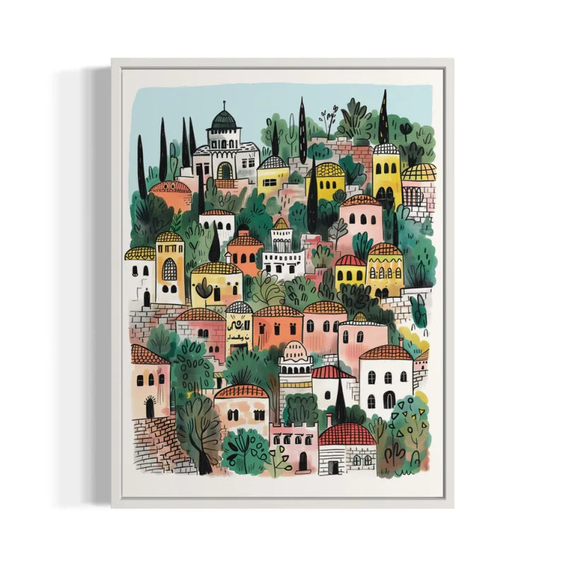 Hillside Village Watercolor Canvas Prints Breaking Borders - Ready to Hang Canvas Prints