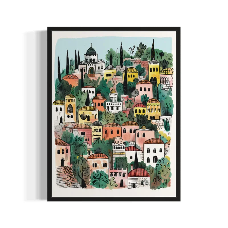 Hillside Village Watercolor Canvas Prints Breaking Borders - Ready to Hang Canvas Prints