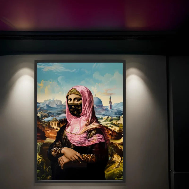Mona Lisa Pink Hijab Canvas Prints Breaking Borders - Ready to Hang Canvas Prints