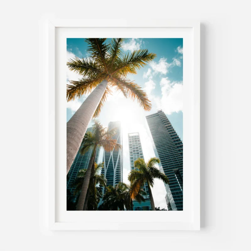 Palm and Skyscraper Fine Art Prints Framed - Coastal & Seaside (Framed Fine Art)