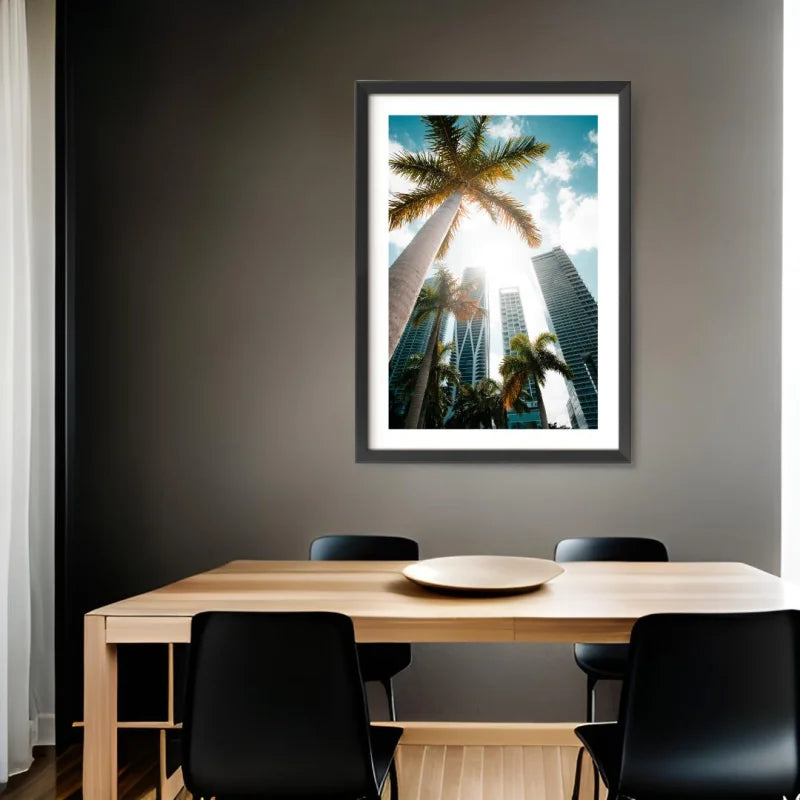 Palm and Skyscraper Fine Art Prints Framed - Coastal & Seaside (Framed Fine Art)