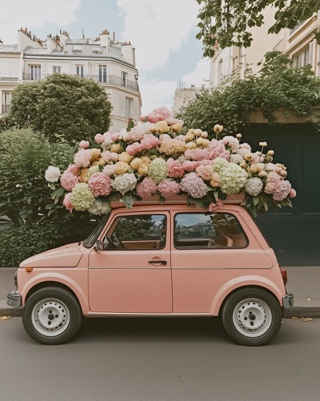 Pink Flower Car Canvas Prints Wall Art - Ready to Hang Canvas Prints