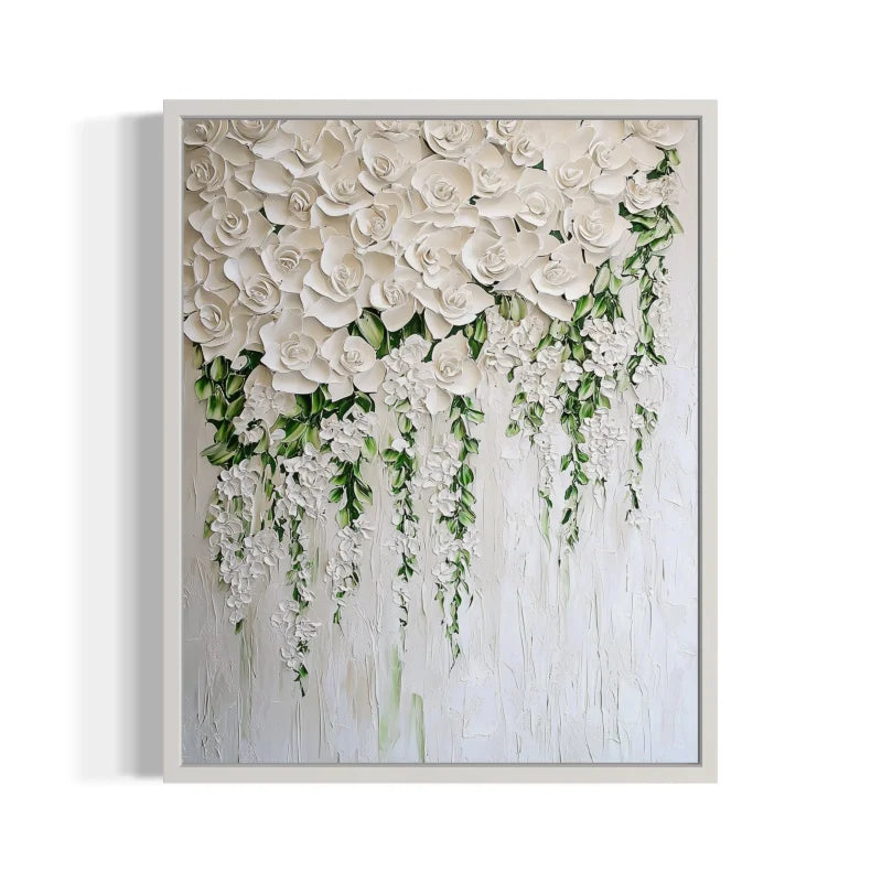 White Floral Canvas Prints Framed Artwork - Ready to Hang Canvas Prints