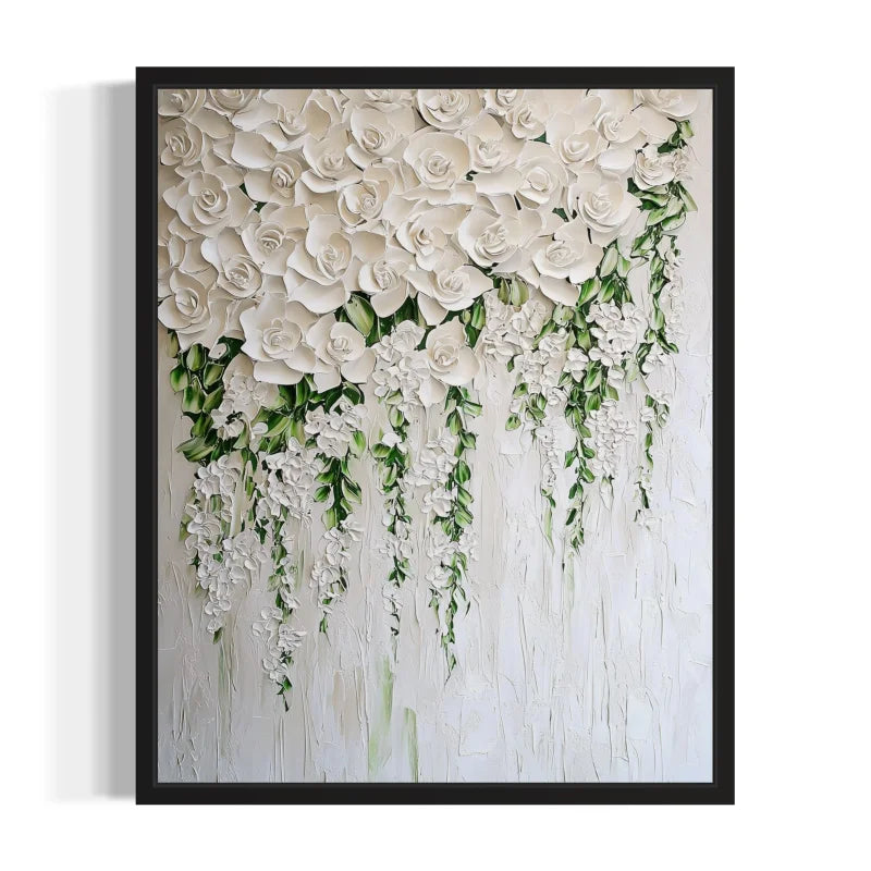 White Floral Canvas Prints Framed Artwork - Ready to Hang Canvas Prints