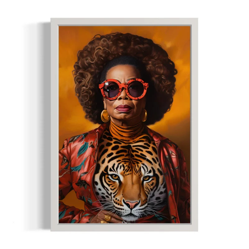 Woman and Tiger Canvas Prints Framed Portrait - Ready to Hang Canvas Prints