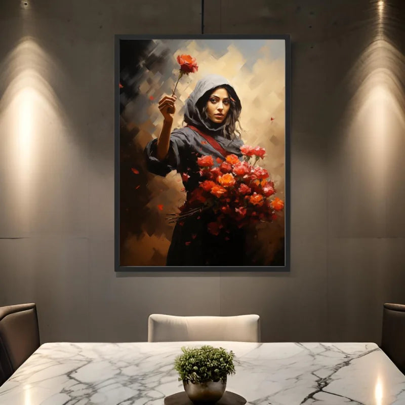 Woman with Roses Canvas Prints Breaking Borders - Ready to Hang Canvas Prints