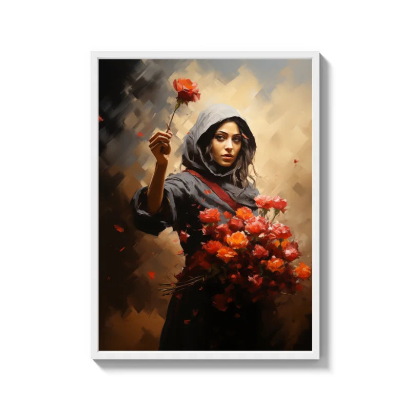 Woman with Roses Canvas Prints Breaking Borders - Ready to Hang Canvas Prints
