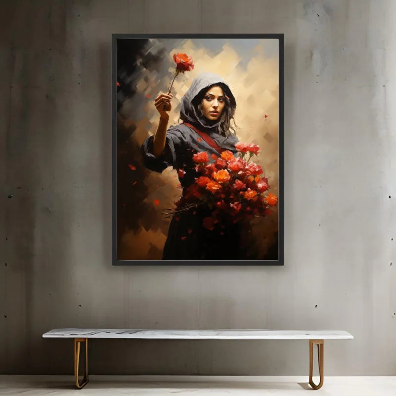 Woman with Roses Canvas Prints Breaking Borders - Ready to Hang Canvas Prints