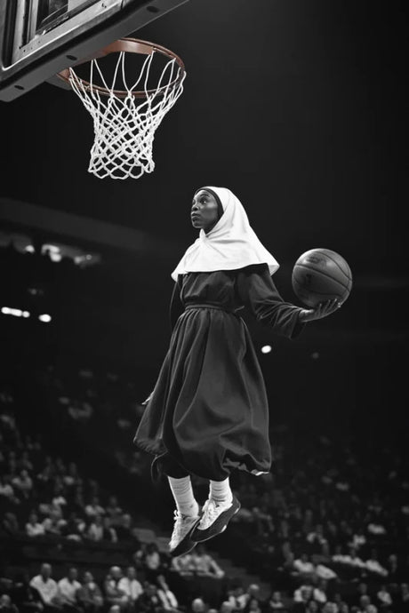 Basketball Nun Canvas Prints Black and White Poster - Ready to Hang Canvas Prints