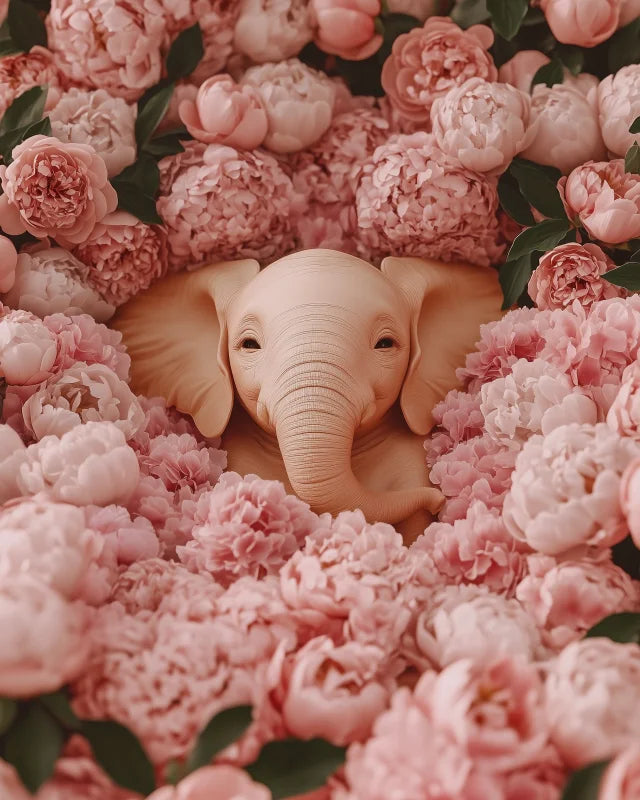 Elephant and Pink Flowers Canvas Prints - Ready to Hang Canvas Prints