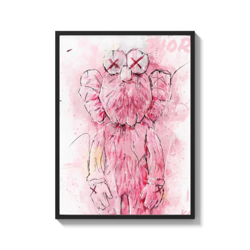 Framed Pink KAWS Canvas Prints Art - Ready to Hang Canvas Prints