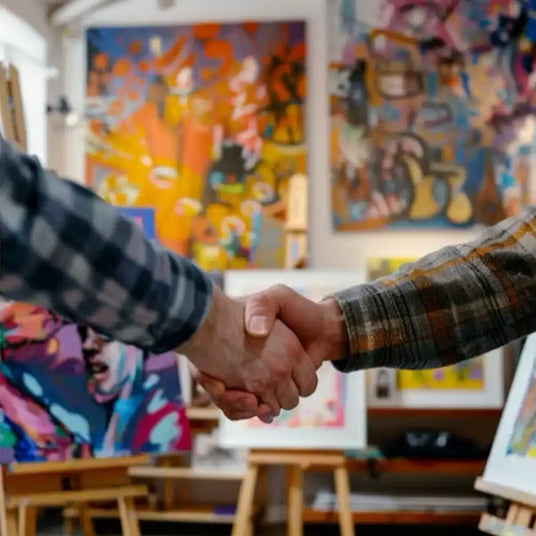 Handshake in art studio.