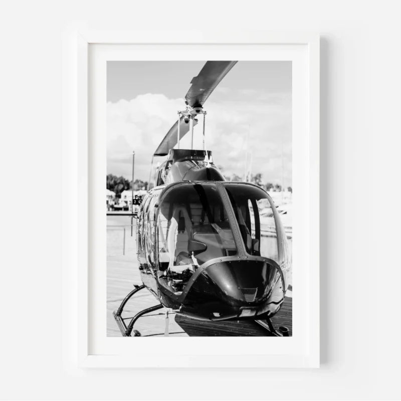 Helicopter Fine Art Print Black and White Framed - Luxury & Lifestyle (Framed Fine Art)