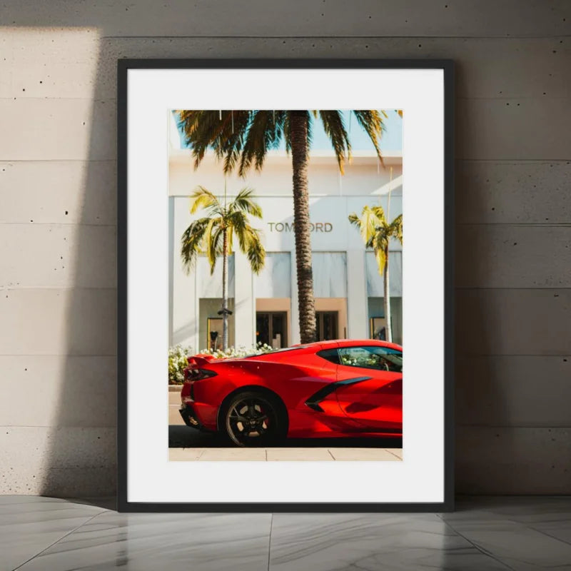 Red Sports Car Fine Art Print Framed - Luxury & Lifestyle (Framed Fine Art)
