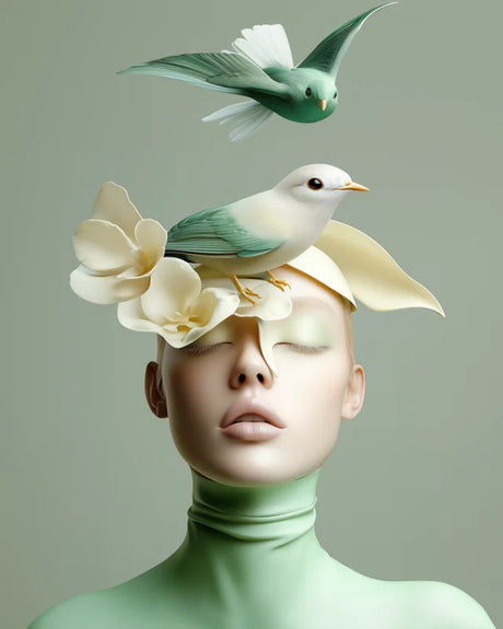 Woman with Birds Floral Canvas Prints - Ready to Hang Canvas Prints